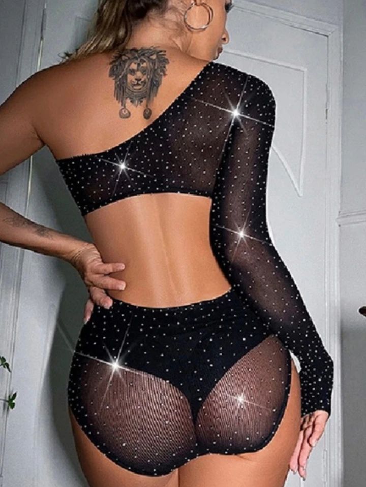 One Sleeve Pearl Mesh Bodysuit