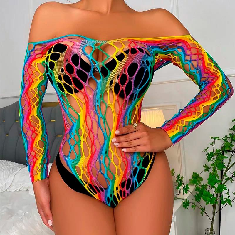 Rainbow Mesh in Bodysuit
