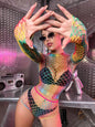 2 Piece Rainbow Mesh Suit