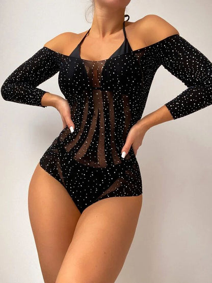 Body en Malla Perlada Manga Larga
