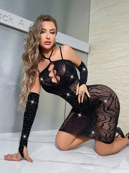 Pearl Mesh Dress with Sleeves