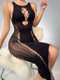 Mesh Black Sleeveless Long Dress