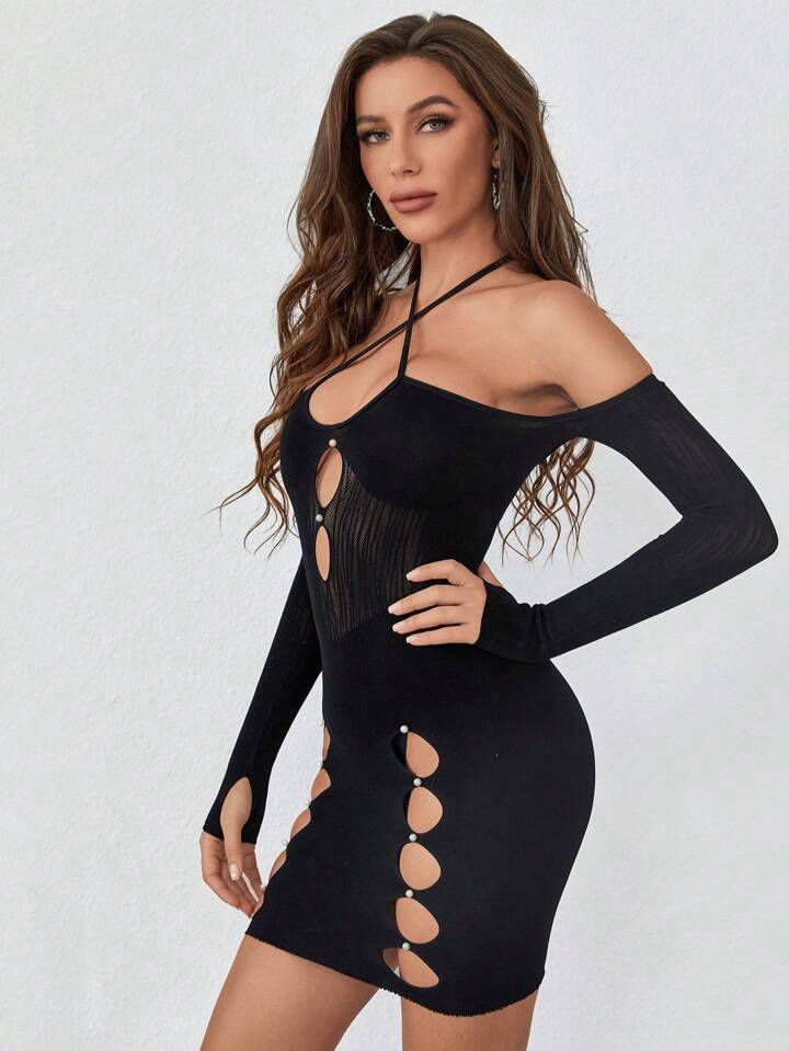 Mesh Black Long Sleeve Dress