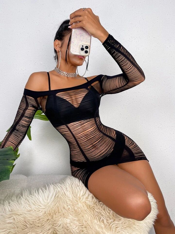 Mesh Black Long Sleeve Dress