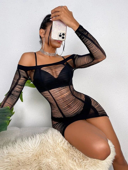 Mesh Black Long Sleeve Dress