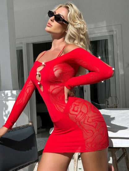 Malla Vestido Manga Larga Roja