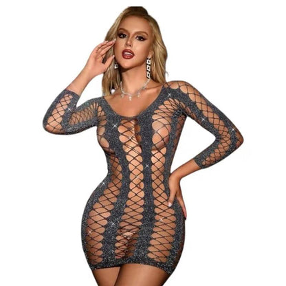 VESTIDO EN MALLA PERLADO