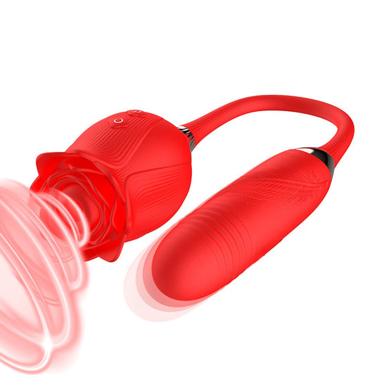 Pink suction toy with dildo for women, thrusting vibrator