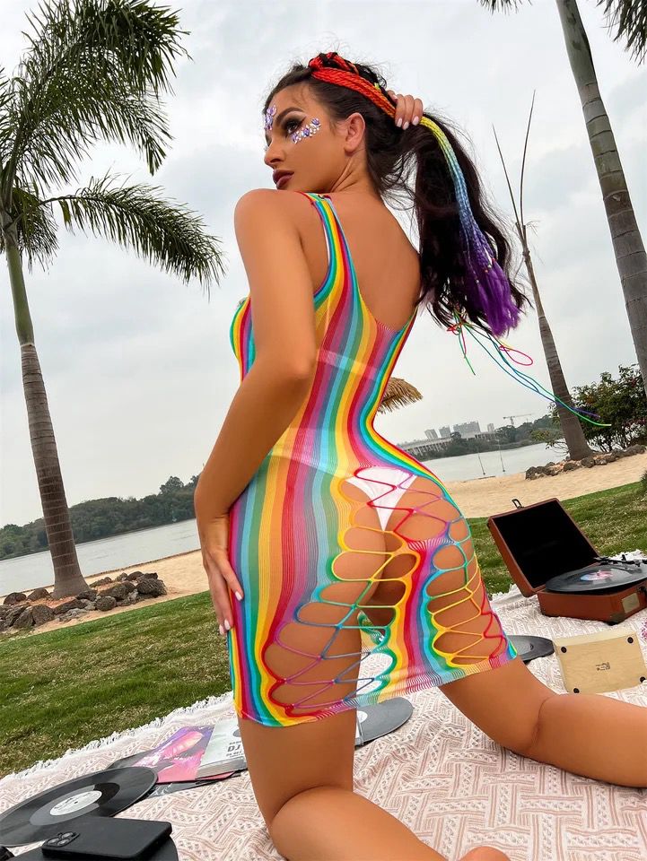 Vestido en Malla Arcoiris Sin Mangas