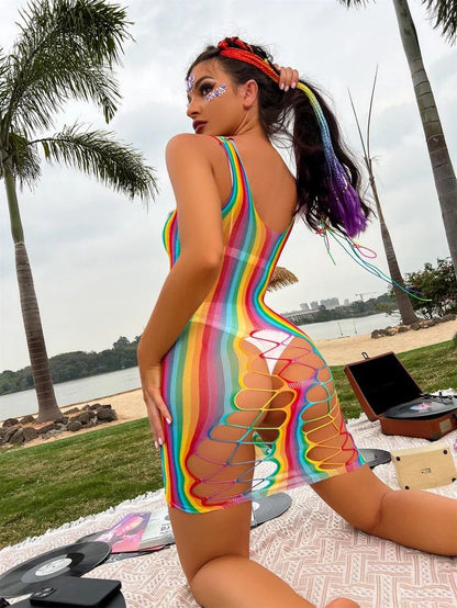 Vestido en Malla Arcoiris Sin Mangas