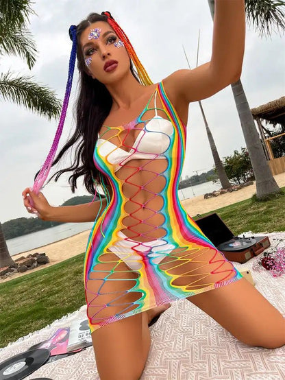Vestido en Malla Arcoiris Sin Mangas