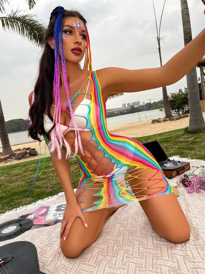Vestido en Malla Arcoiris Sin Mangas