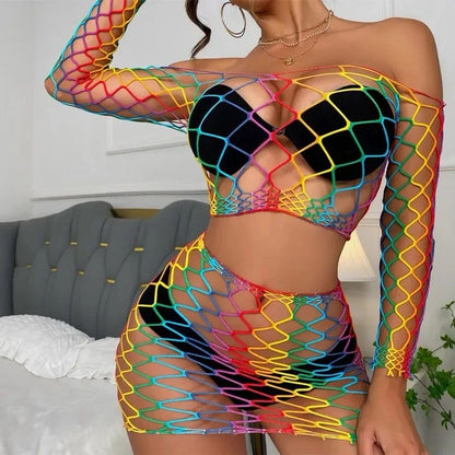Rainbow Mesh Two Piece Long Sleeve