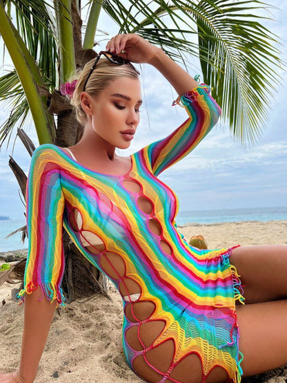 Rainbow Mesh Dress With Sleeves